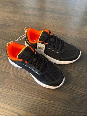 MTA Sport Black and Orange Kids Sneakers with White Speckle Sole